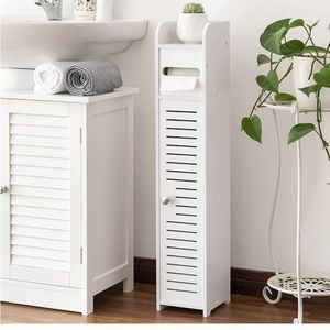 White Wooden Bathroom Toilet Paper Storage Cabinet -6.7"D x 5.9"W x 31.5 H